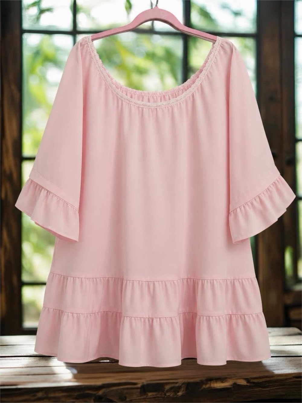 Soft Pink Ruffle Women's Top Size 5X